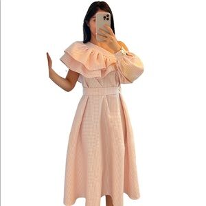 Poca & Poca Pink Ruffle Midi Dress‎ Romantic Luxury - Size S